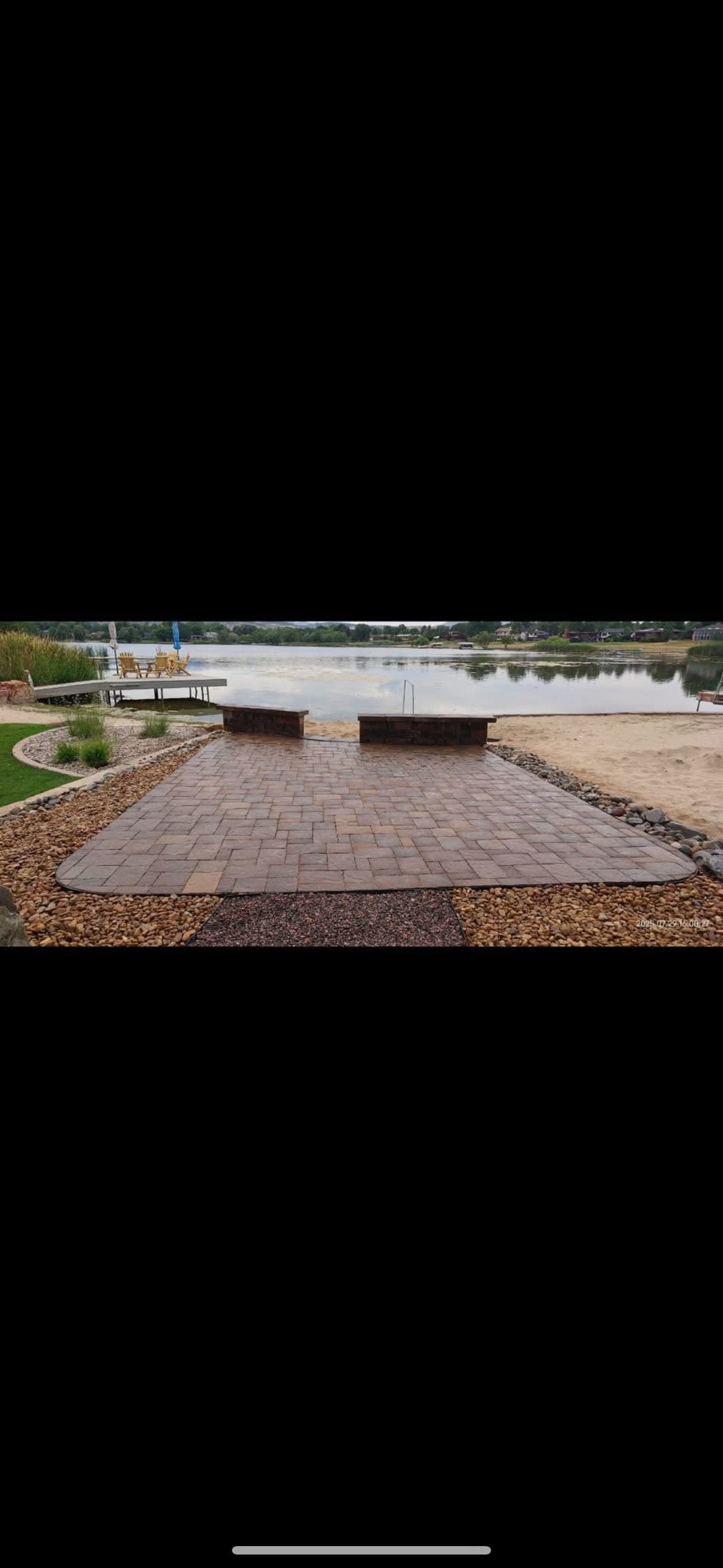 Gallery photos for Lakeside Paver Patio with Sitting Walls Built from the Ground Up: Image #1